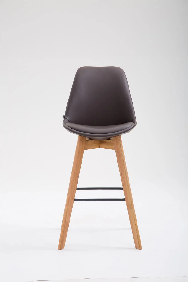 Tabouret de bar x1 style scandinave avec assise en similicuir marron et structure en bois naturel 10_0005714