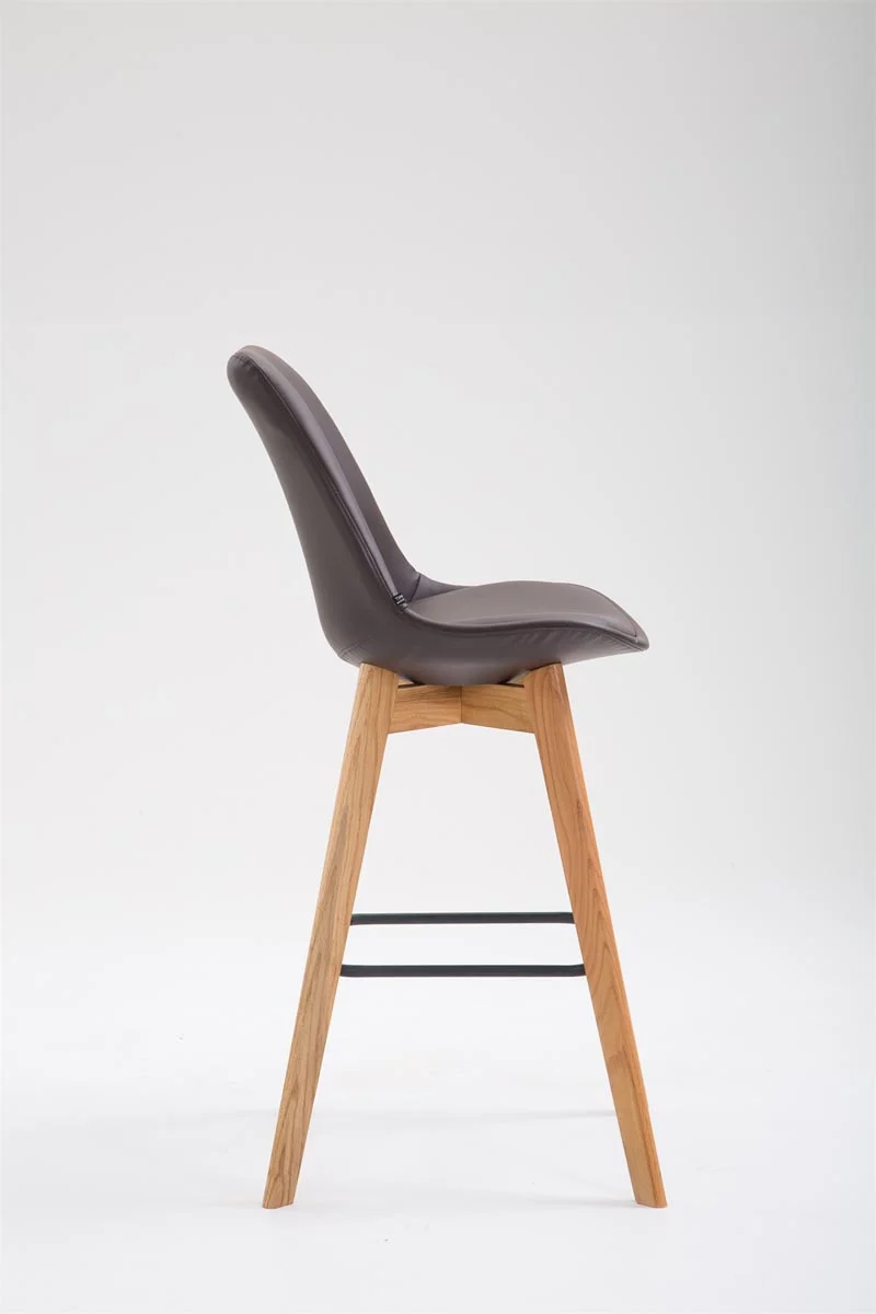 Tabouret de bar x1 style scandinave avec assise en similicuir marron et structure en bois naturel 10_0005714