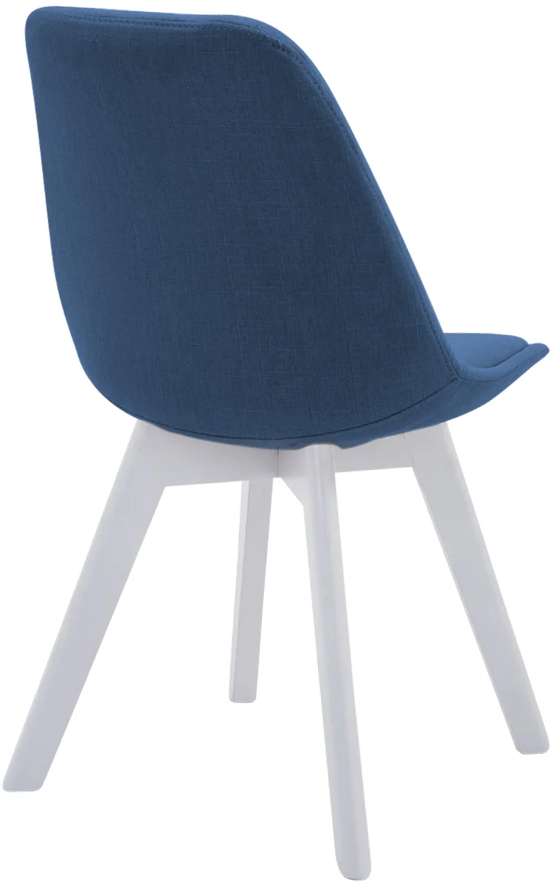 Chaise de salle à manger x1 design scandinave en tissu bleu et piètement à 4 pieds en bois blanc 10_0003311