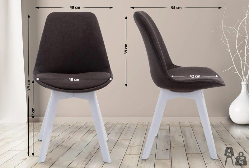 Chaise de salle à manger x1 design scandinave en tissu gris foncé et piètement à 4 pieds en bois blanc 10_0003314