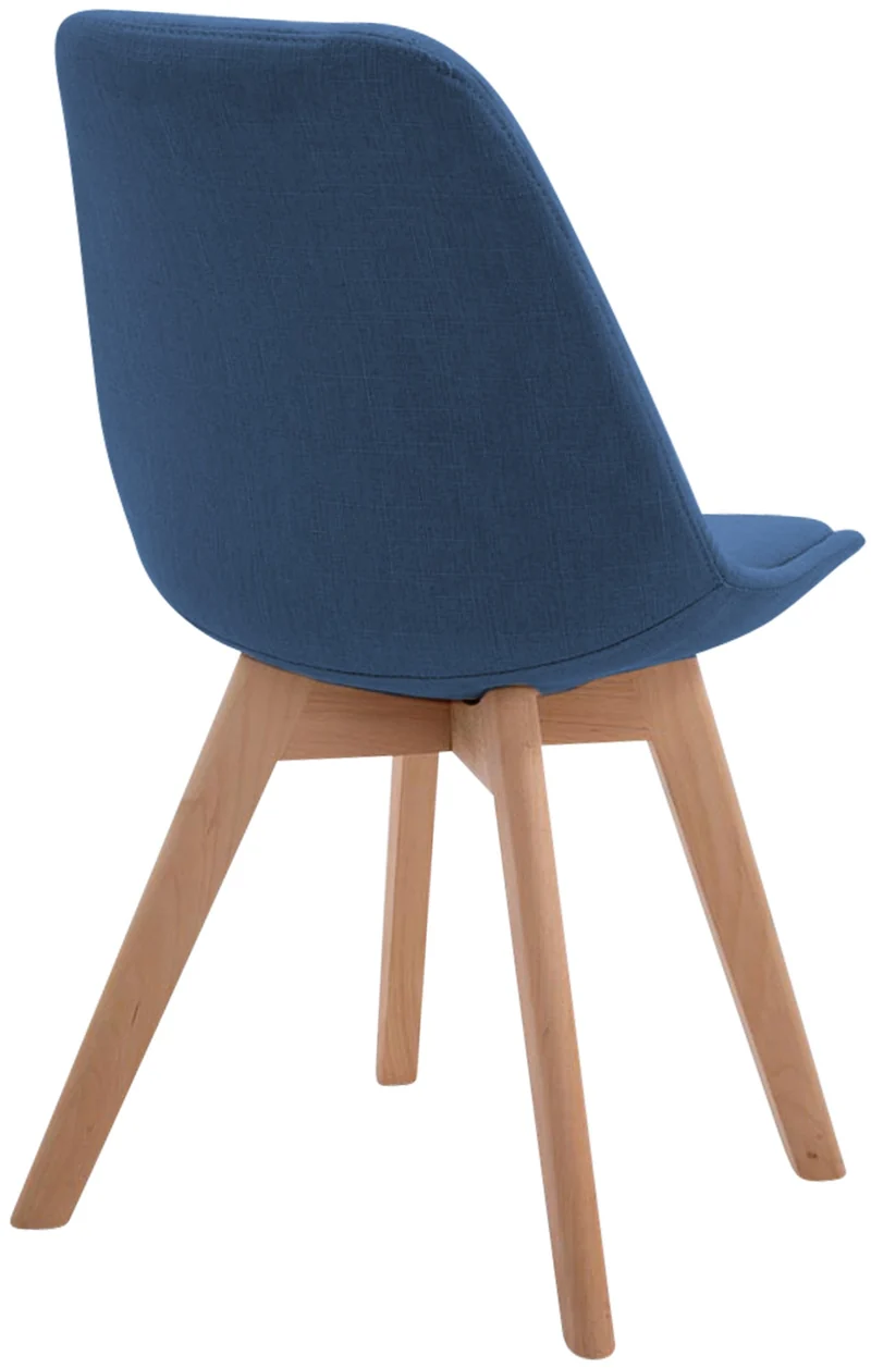 Chaise de salle à manger x1 design scandinave en tissu bleu et piètement à 4 pieds en bois clair 10_0003276