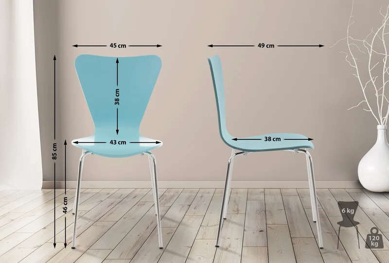 Chaise de cuisine salle à manger x1 empilable dossier triangle en bois clair et métal chromé 10_0003329