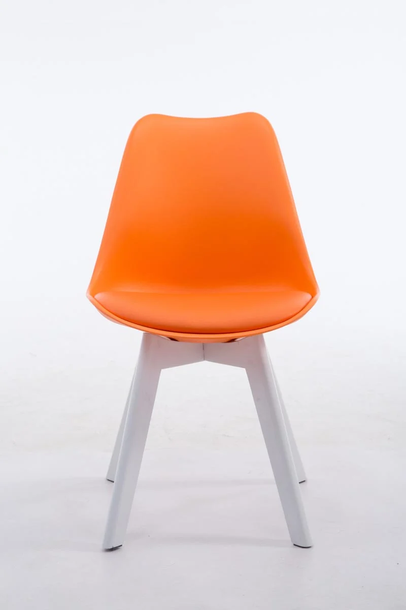 Chaise de salle à manger x1 design scandinave en PVC et plastique orange et piètement à 4 pieds en bois blanc 10_0003308
