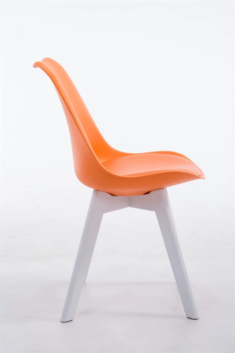 Chaise de salle à manger x1 design scandinave en PVC et plastique orange et piètement à 4 pieds en bois blanc 10_0003308