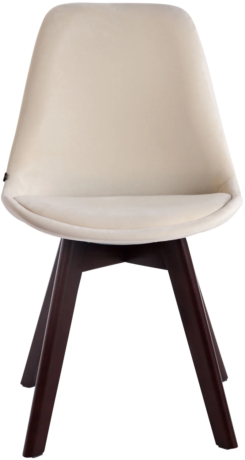 Chaise de salle à manger x1 design scandinave en velours crème et piètement à 4 pieds en bois marron 10_0003284