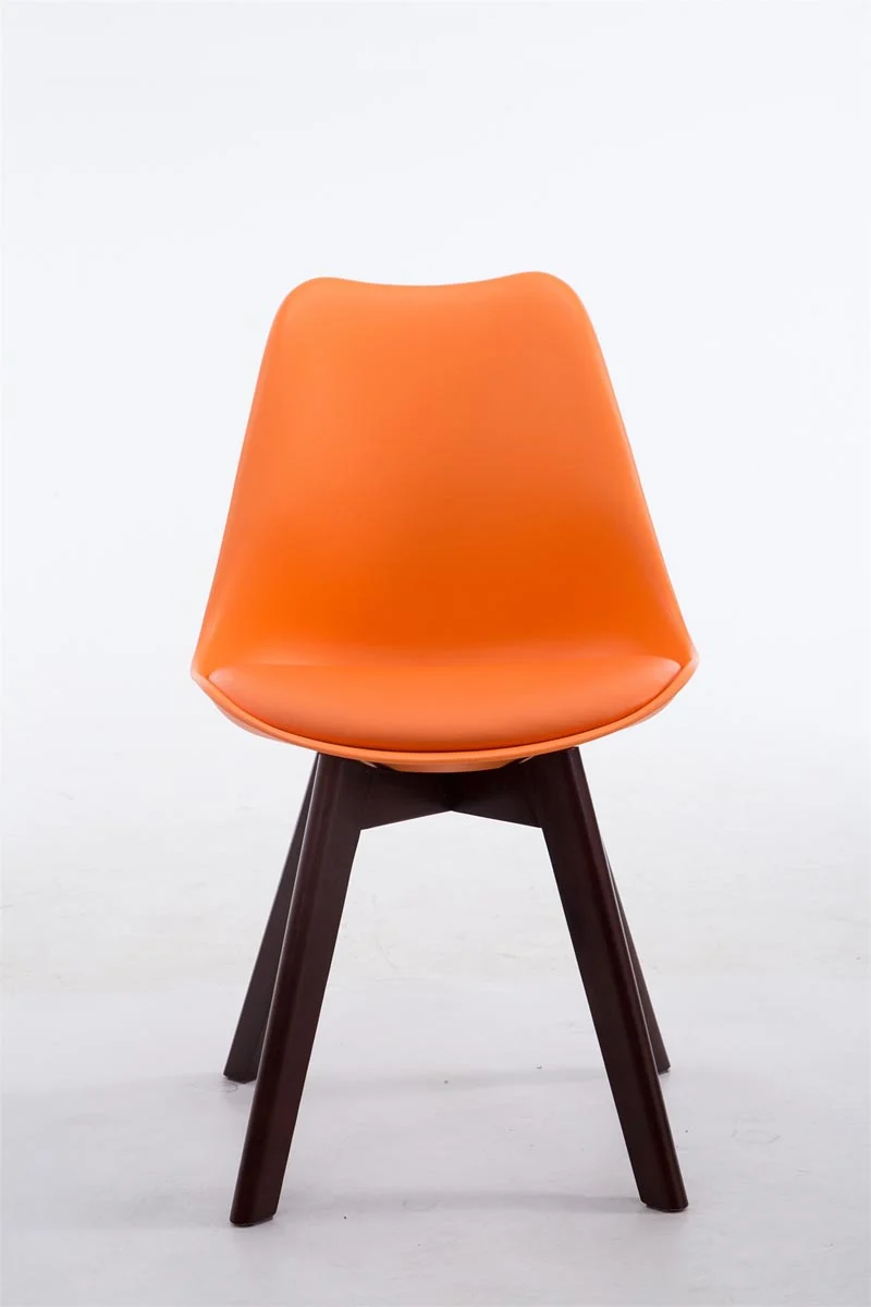 Chaise de salle à manger x1 design scandinave en PVC et plastique orange et piètement à 4 pieds en bois marron 10_0003296