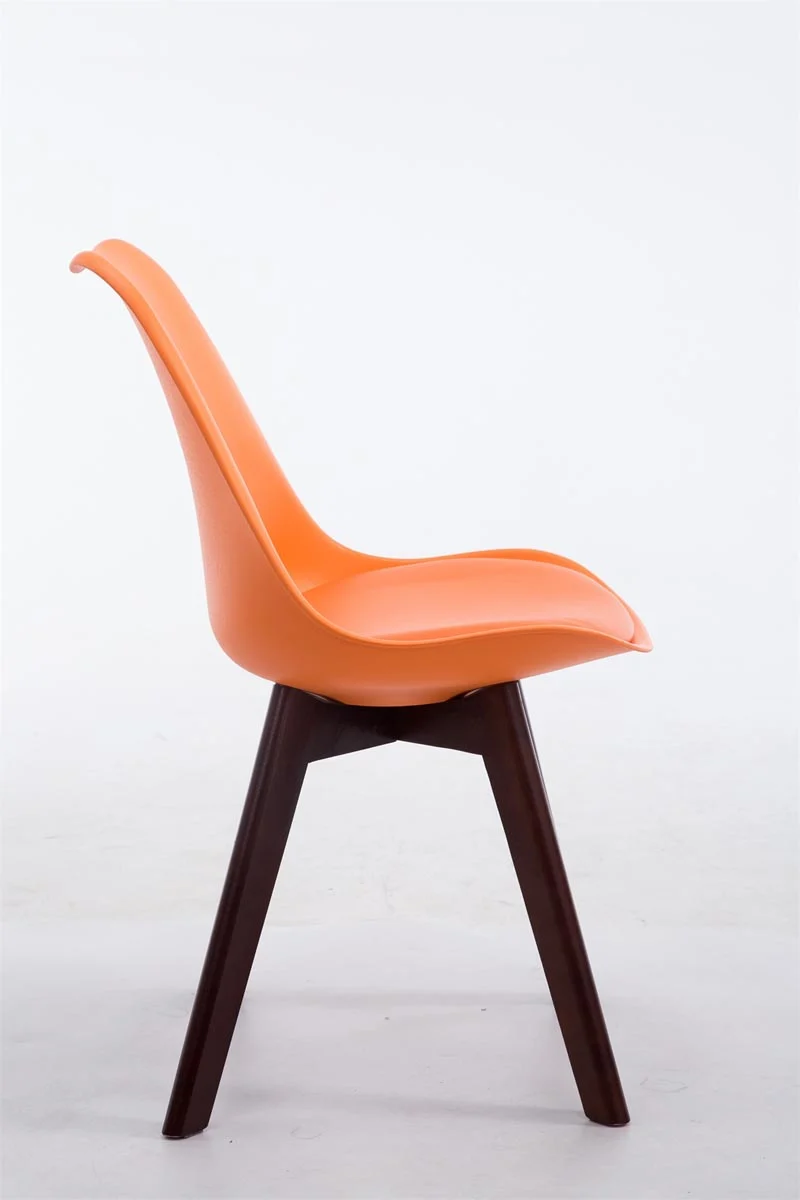 Chaise de salle à manger x1 design scandinave en PVC et plastique orange et piètement à 4 pieds en bois marron 10_0003296