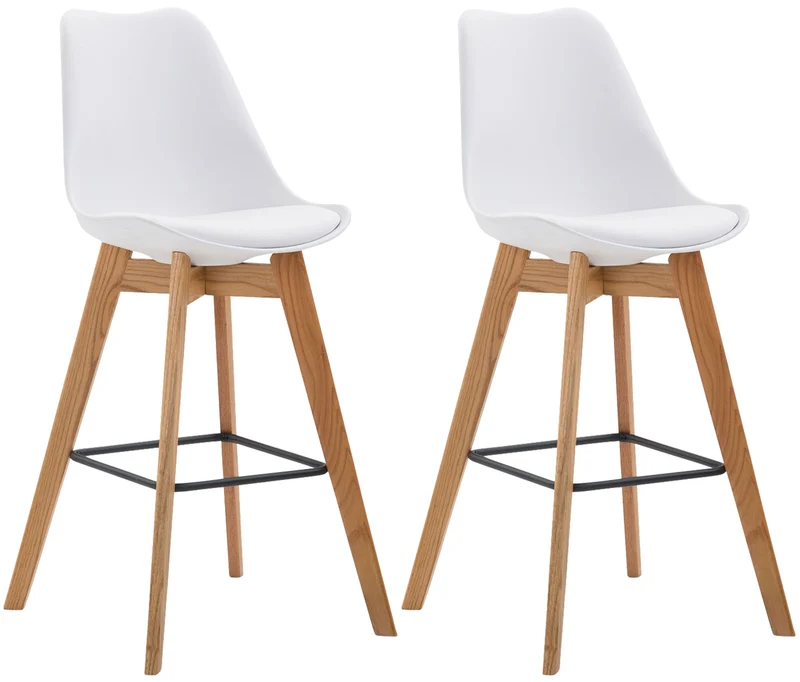 Lot de 2 tabourets de bar style scandinave avec assise en similicuir et plastique blanc et structure en bois naturel 10_0006391