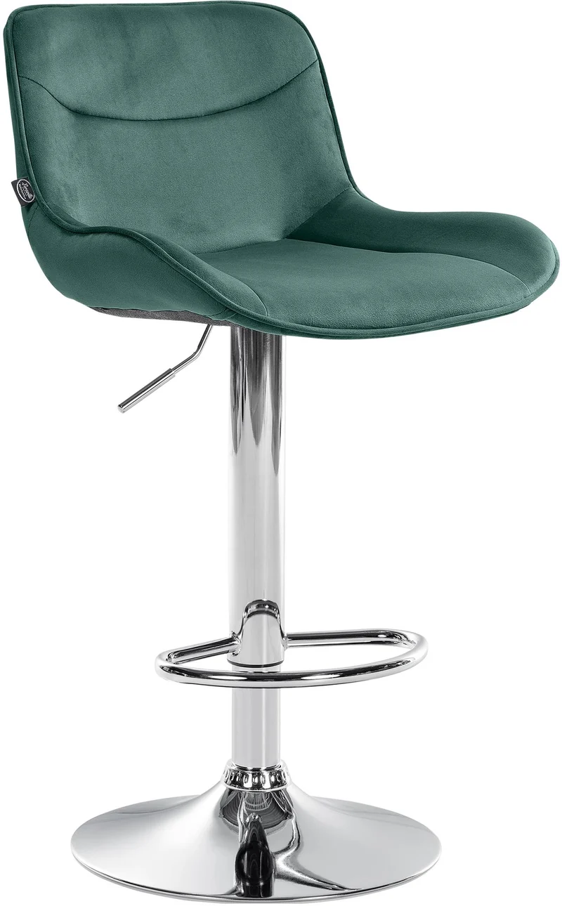 Tabouret de bar x1 pivotant forme ergonomique surpiqûres décoratives en velours vert cadre en métal chromé 10_0006230