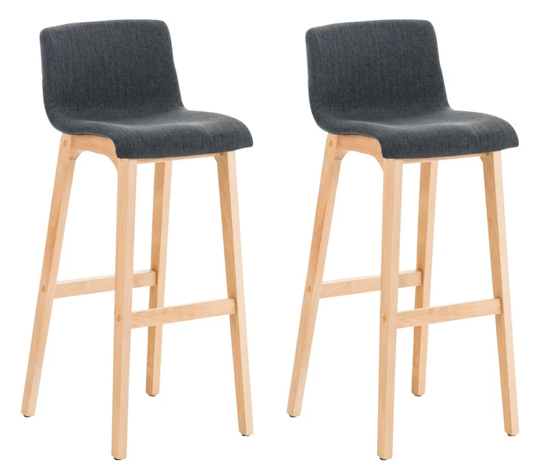 Lot de 2 tabourets de bar design avec structure de 4 pieds en bois et assise en tissu gris foncé 10_0004212