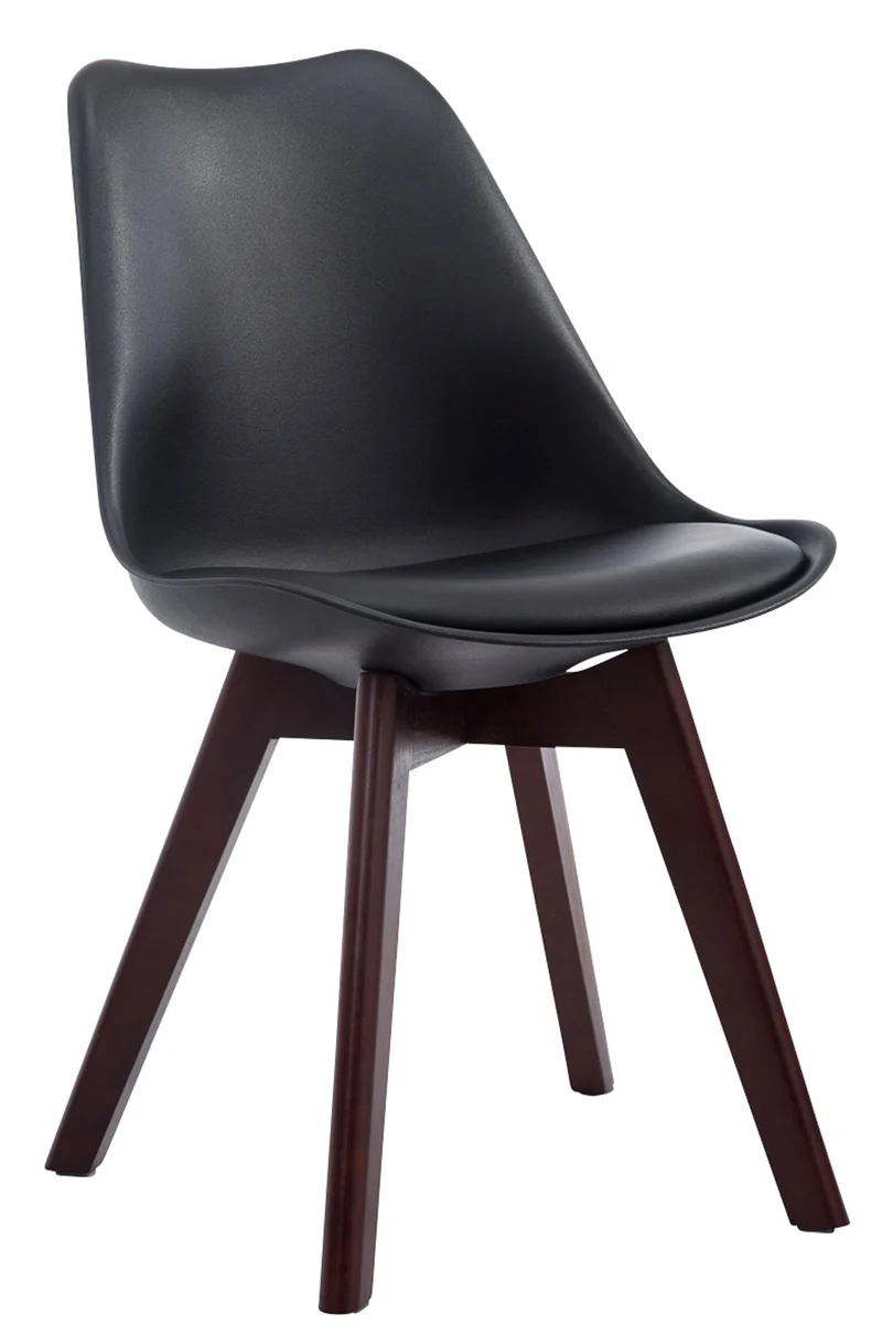 Chaise de salle à manger x1 design scandinave en PVC et plastique noir et piètement à 4 pieds en bois marron 10_0003297