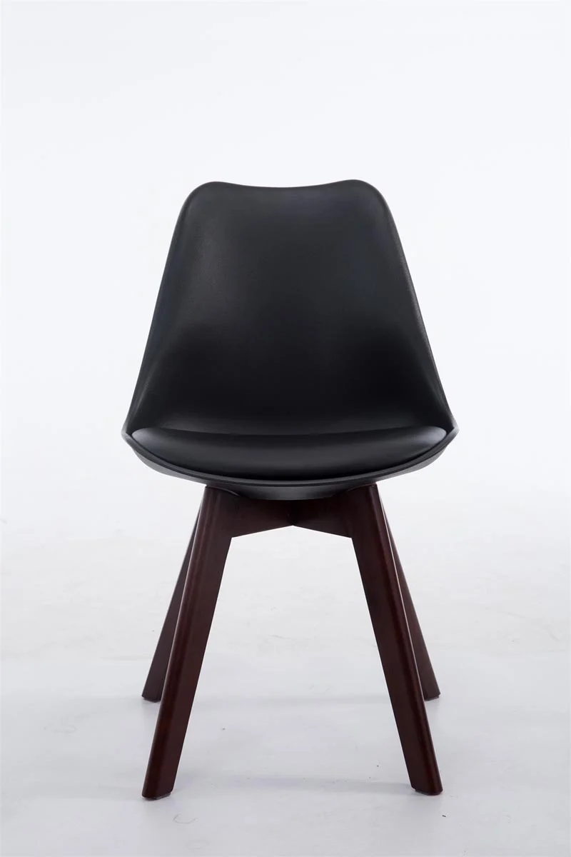 Chaise de salle à manger x1 design scandinave en PVC et plastique noir et piètement à 4 pieds en bois marron 10_0003297