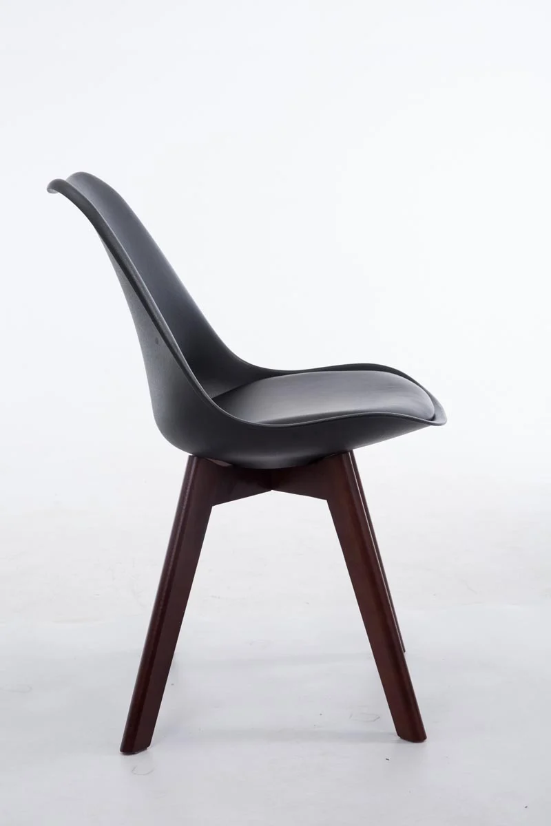 Chaise de salle à manger x1 design scandinave en PVC et plastique noir et piètement à 4 pieds en bois marron 10_0003297