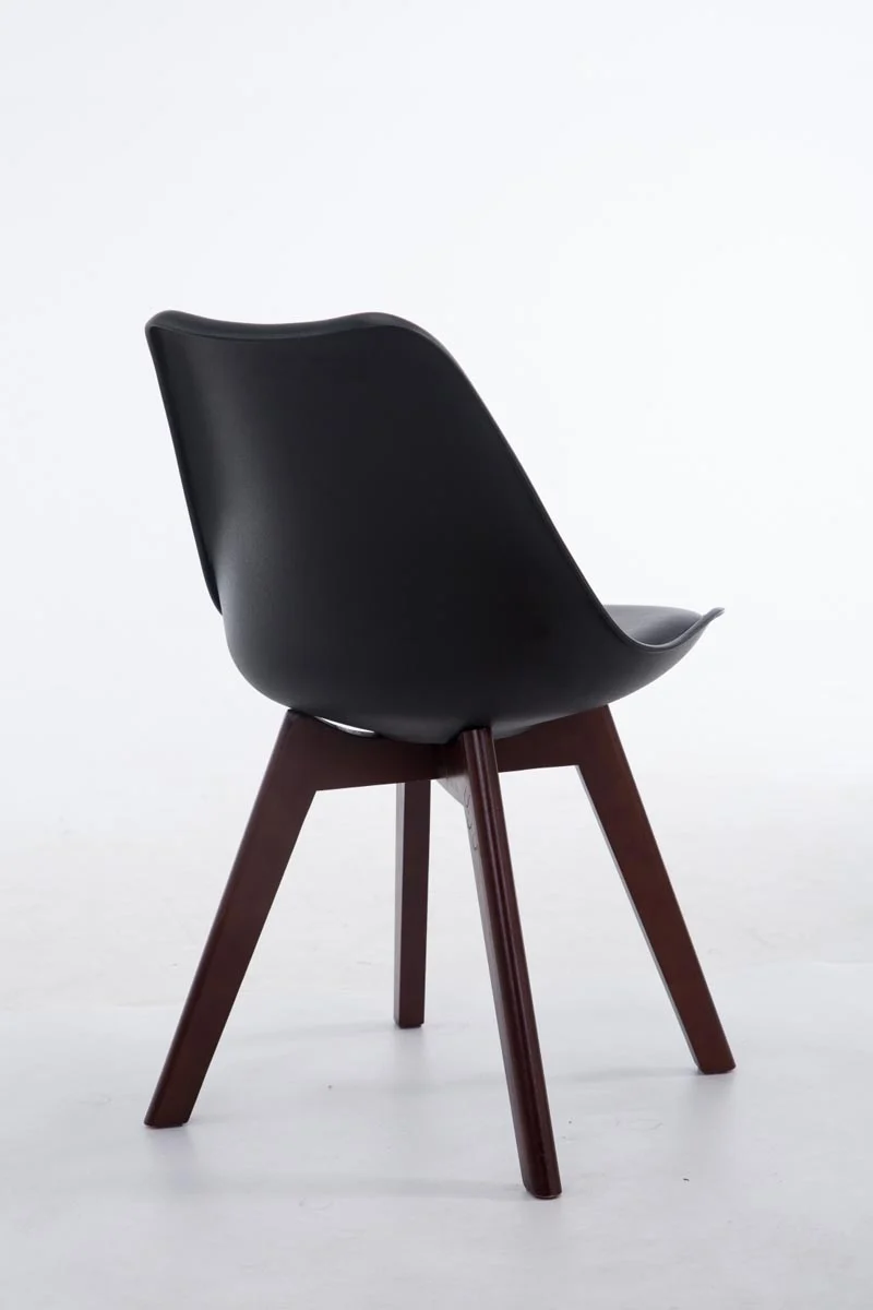 Chaise de salle à manger x1 design scandinave en PVC et plastique noir et piètement à 4 pieds en bois marron 10_0003297