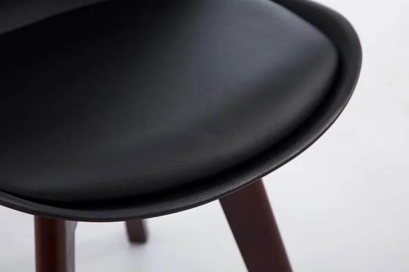 Chaise de salle à manger x1 design scandinave en PVC et plastique noir et piètement à 4 pieds en bois marron 10_0003297