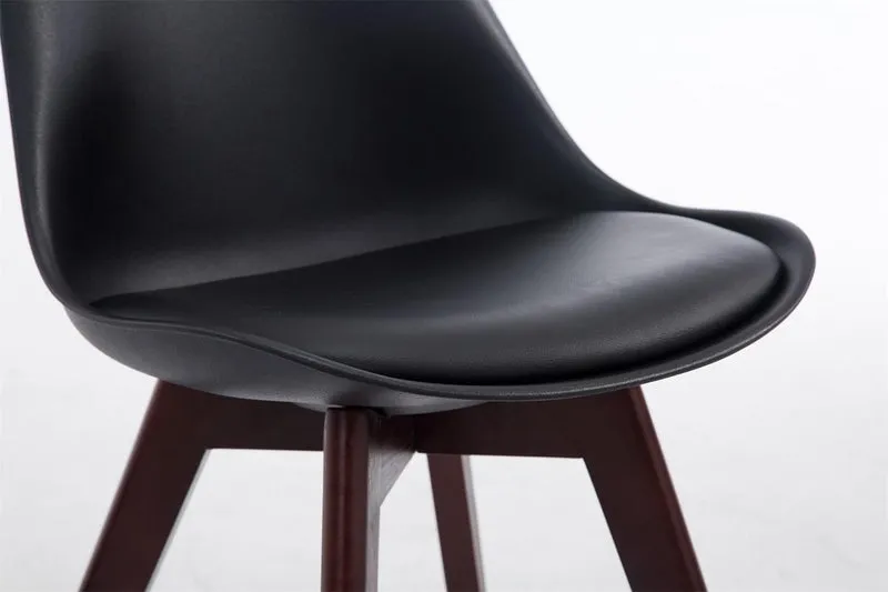 Chaise de salle à manger x1 design scandinave en PVC et plastique noir et piètement à 4 pieds en bois marron 10_0003297