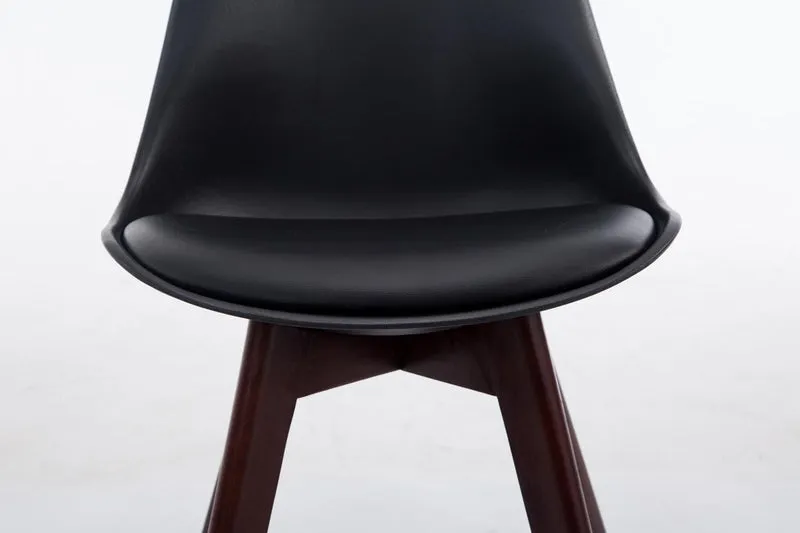 Chaise de salle à manger x1 design scandinave en PVC et plastique noir et piètement à 4 pieds en bois marron 10_0003297