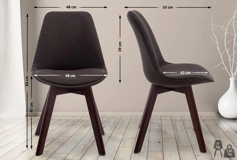Chaise de salle à manger x1 design scandinave en tissu gris foncé et piètement à 4 pieds en bois marron 10_0003302