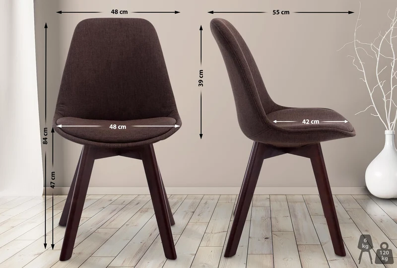 Chaise de salle à manger x1 design scandinave en tissu marron et piètement à 4 pieds en bois marron 10_0003300