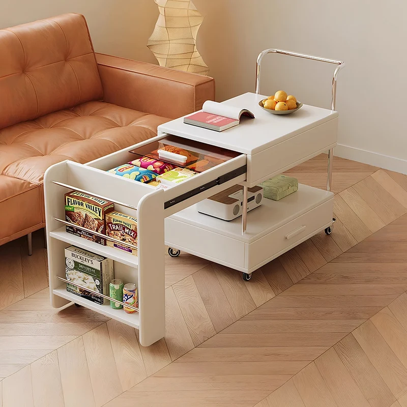 Modern Minimalist Rectangular Solid Wood Ecological Board Glass Stainless Steel Movable Extendable End Table 1-Drawer For Living Room