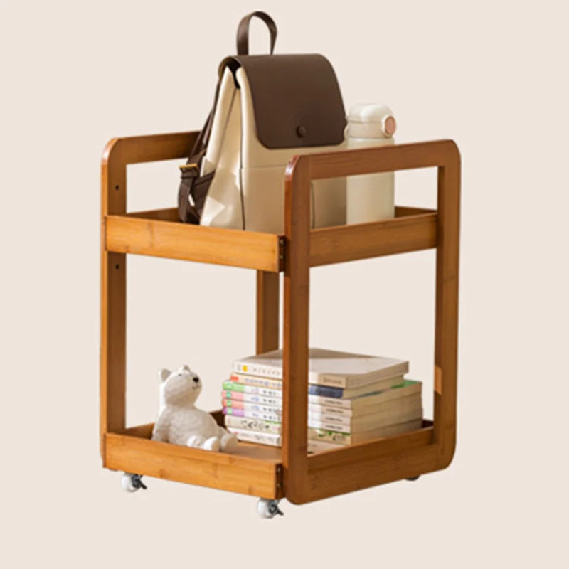 Modern Minimalist Square Rectangular Acrylic Plastic Rattan Nan Bamboo Weaving Movable End Table 2-Tier For Living Room