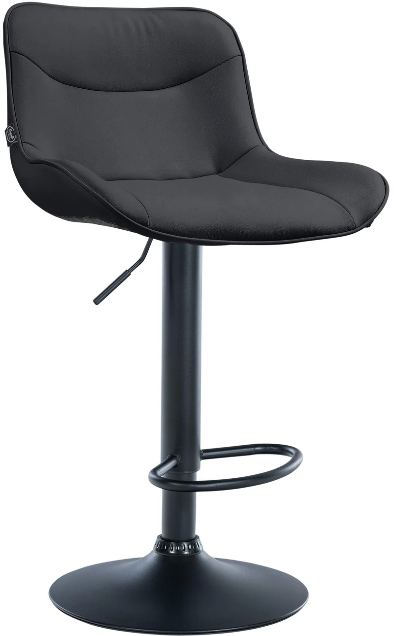 Tabouret de bar x1 pivotant forme ergonomique surpiqûres décoratives en PVC noir cadre en métal noir 10_0005775