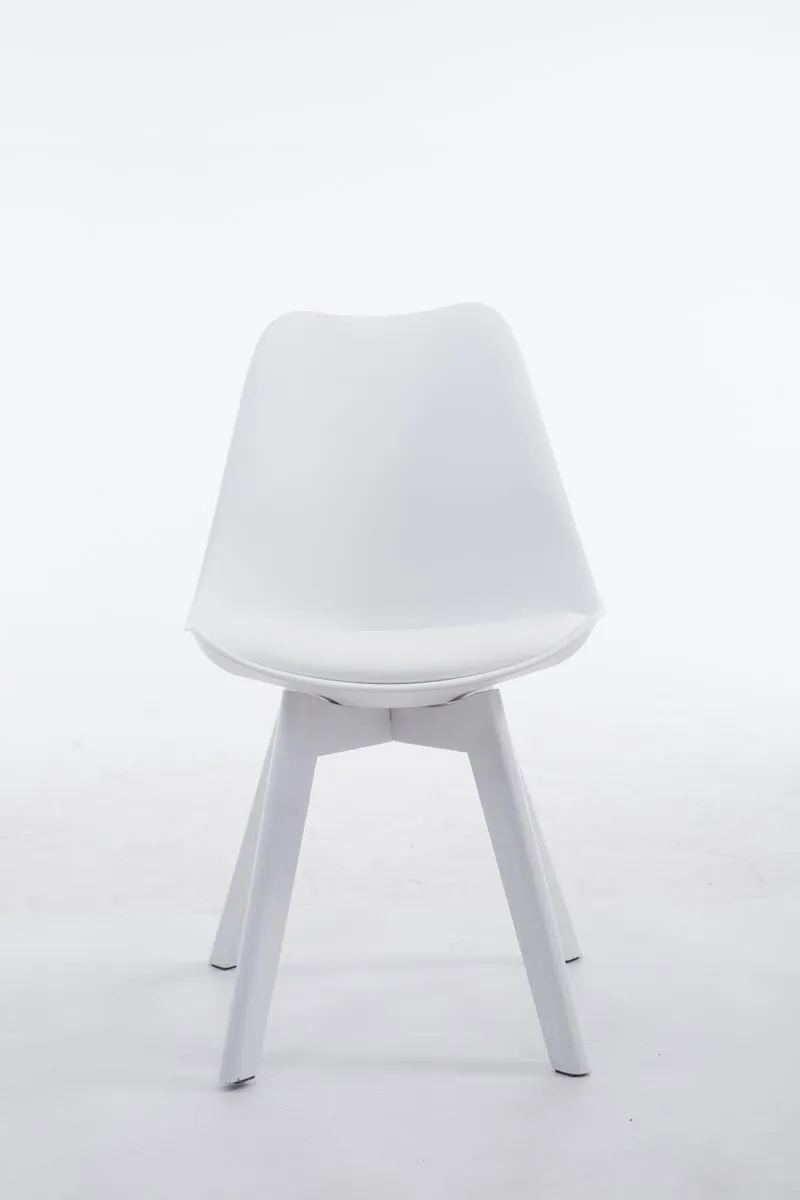 Chaise de salle à manger x1 design scandinave en PVC et plastique blanc et piètement à 4 pieds en bois blanc 10_0003310
