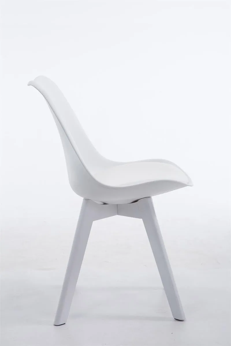 Chaise de salle à manger x1 design scandinave en PVC et plastique blanc et piètement à 4 pieds en bois blanc 10_0003310