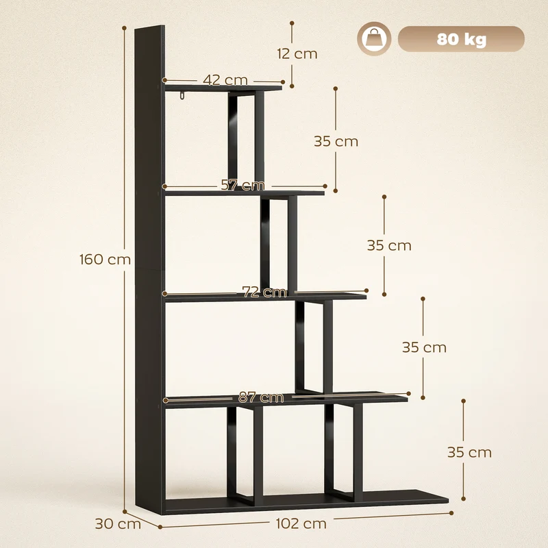 Étagère bibliothèque séparateur de pièce escalier 102 x 30 x 160 cm grand rangement modulable industriel en MDF noir 21_0002430