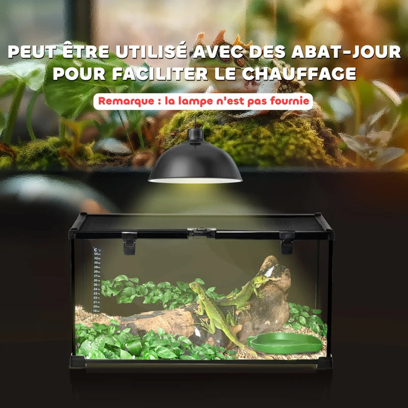 Terrarium reptile 50 x 30 x 25 cm thermomètre inclus ventilé empilable pour lézards design moderne en verre trempé noir 21_0007828