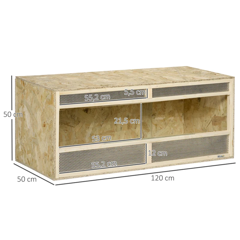 Terrarium pour reptiles 120 x 50 x 50 cm porte vitrée coulissante sûre bonne ventilation style rustique en bois naturel 21_0007836