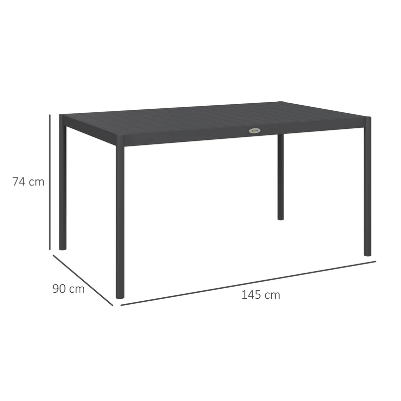 Table de jardin rectangulaire 145 x 90 x 74 cm 6 personnes plateau à lattes contemporain épuré en aluminium gris foncé 21_0005230