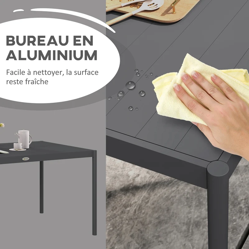 Table de jardin rectangulaire 145 x 90 x 74 cm 6 personnes plateau à lattes contemporain épuré en aluminium gris foncé 21_0005230