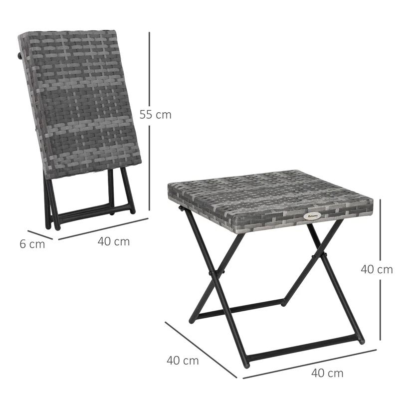 Table basse pliable carrée 40 x 40 x 40 cm gain de place pratique style cosy salon jardin pliée en résine tressée gris 21_0006042