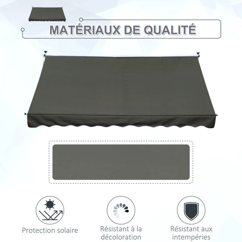 Store banne manuel 300 x 150 x 280 cm protection uv inclinaison et hauteur réglables design épuré en aluminium gris 21_0003848