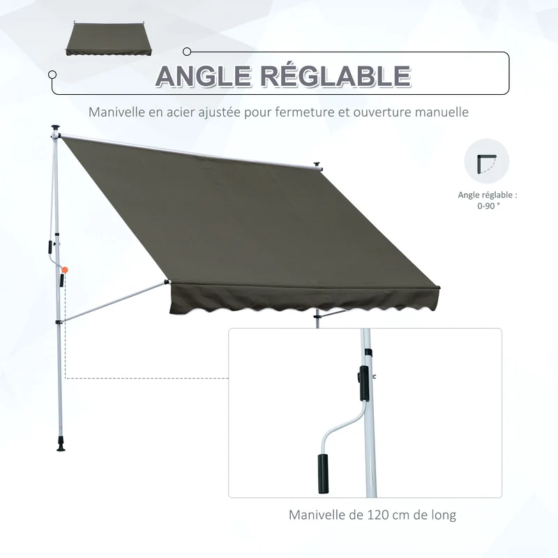 Store banne manuel 300 x 150 x 280 cm protection uv inclinaison et hauteur réglables design épuré en aluminium gris 21_0003848
