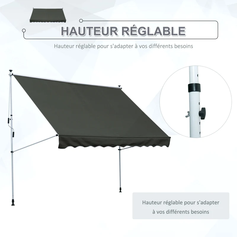 Store banne manuel 300 x 150 x 280 cm protection uv inclinaison et hauteur réglables design épuré en aluminium gris 21_0003848