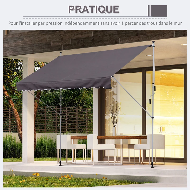 Store banne manuel 300 x 150 x 280 cm protection uv inclinaison et hauteur réglables design épuré en aluminium gris 21_0003848