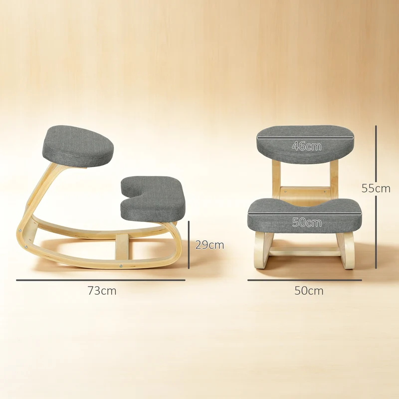 Siège assis genoux ergonomique bureau 50 x 73 x 55 cm améliore posture soulage le dos scandinave épuré en bois gris 21_0006280