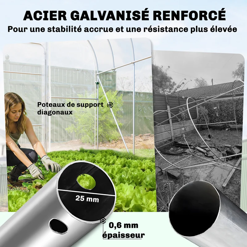 Serre tunnel jardin 296 x 391 x 267 cm stabilité renforcée grande hauteur étagères moderne épuré en po transparent 21_0005629