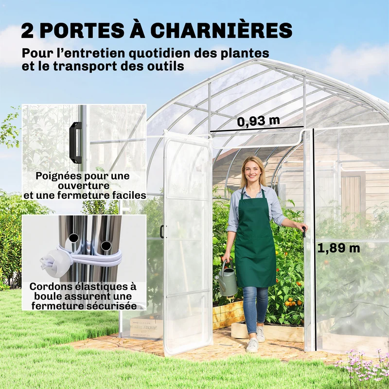 Serre tunnel jardin 296 x 391 x 267 cm stabilité renforcée grande hauteur étagères moderne épuré en po transparent 21_0005629