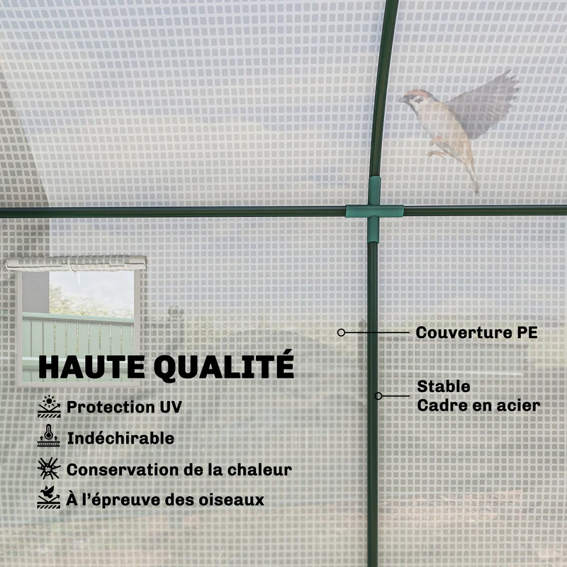 Serre de balcon 300 x 100 x 200 cm protection contre le froid avec fenêtres aération moderne pratique en acier blanc 21_0004180