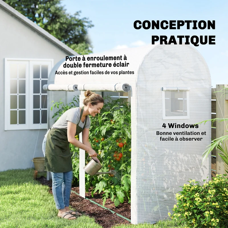 Serre de balcon 300 x 100 x 200 cm protection contre le froid avec fenêtres aération moderne pratique en acier blanc 21_0004180