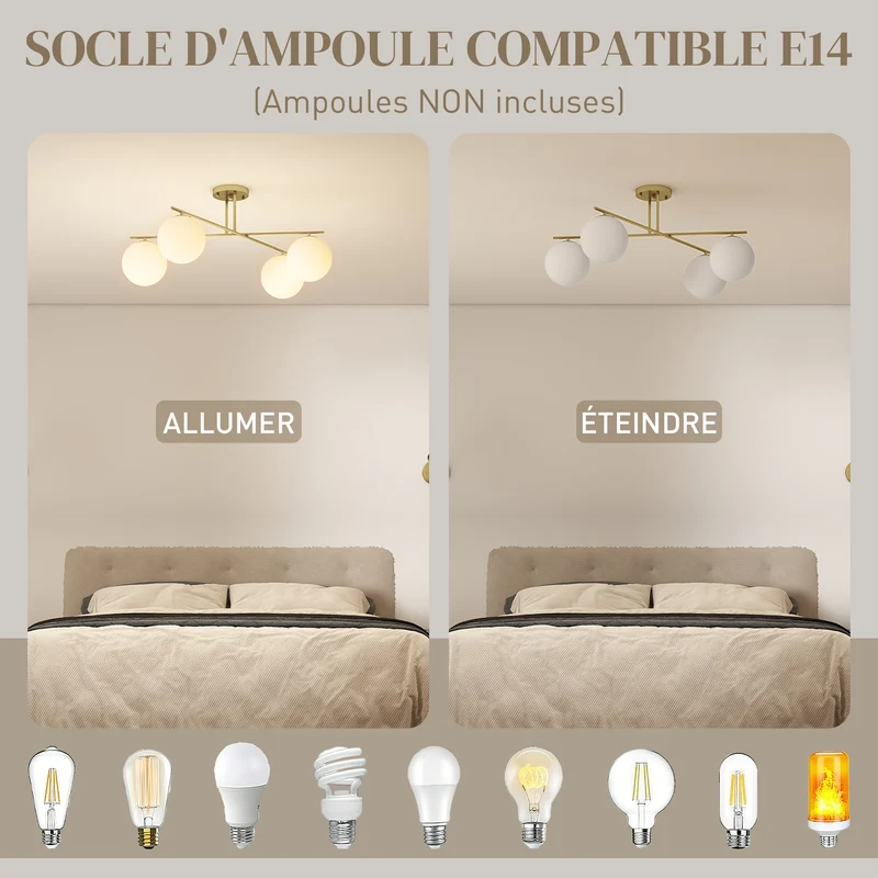 Plafonnier lustre pour salon couloir 75 x 75 x 31 cm éclairage modulable bras orientables moderne design en métal doré 21_0007051