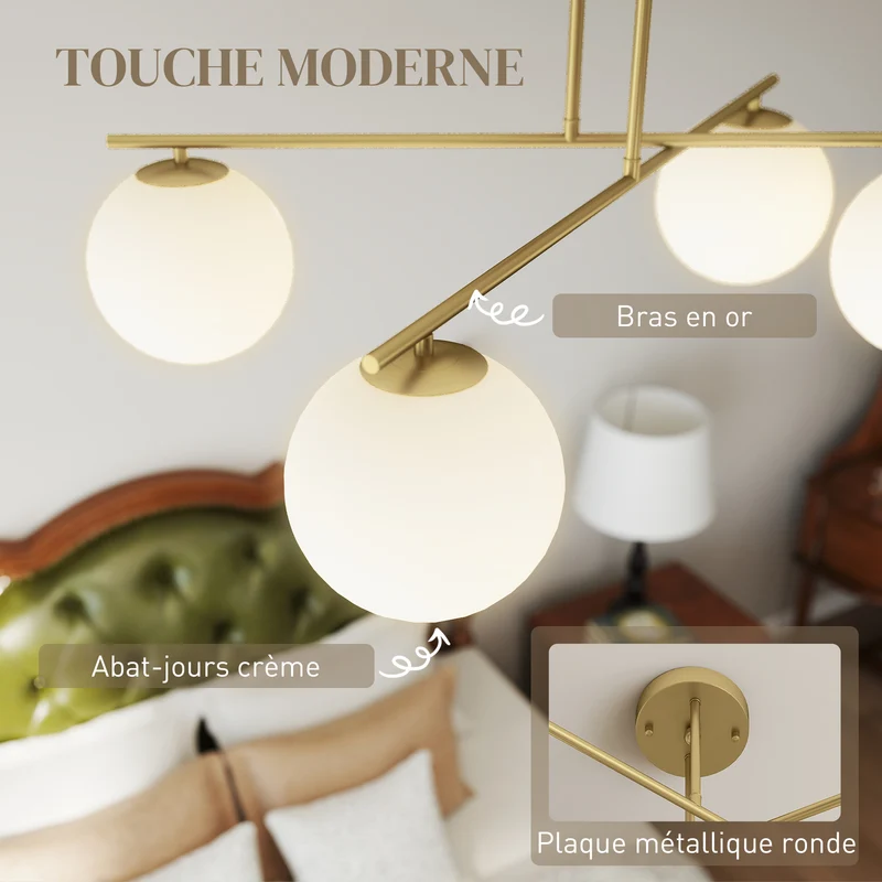 Plafonnier lustre pour salon couloir 75 x 75 x 31 cm éclairage modulable bras orientables moderne design en métal doré 21_0007051