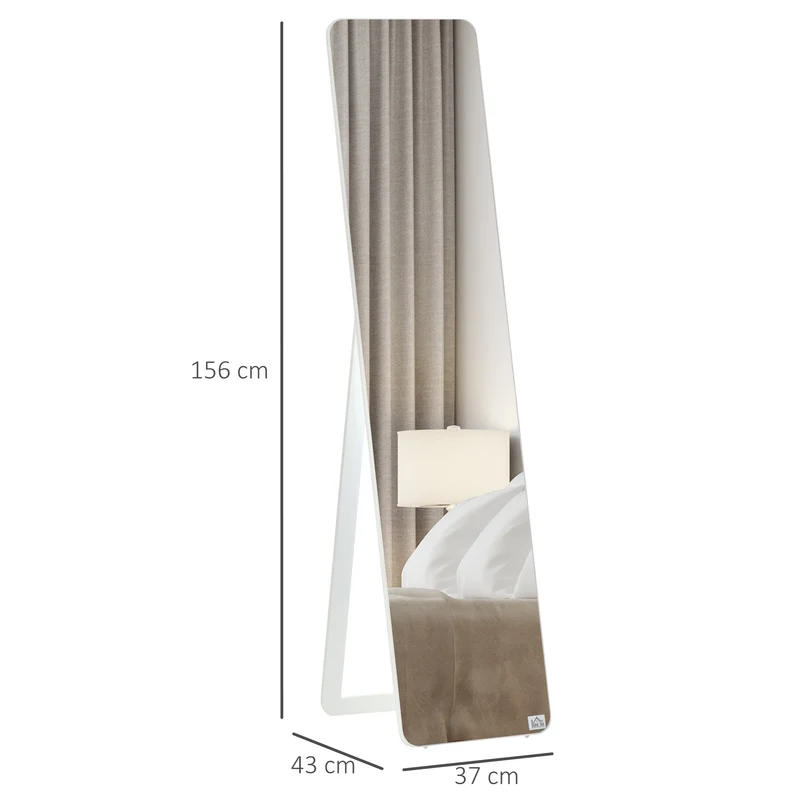 Miroir rectangulaire sur pied et mural 37 x 43 x 156 cm anti-éclat pour chambre moderne épuré fini mat en MDF blanc 21_0001476