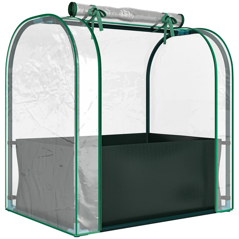 Mini serre de jardin portable 68 x 50 x 70 cm sac de plantation inclus porte enroulable moderne stable en PVC vert foncé 21_0005585