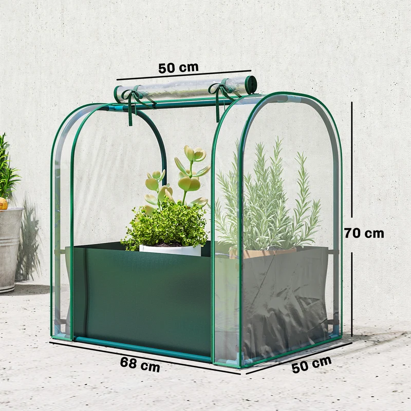 Mini serre de jardin portable 68 x 50 x 70 cm sac de plantation inclus porte enroulable moderne stable en PVC vert foncé 21_0005585