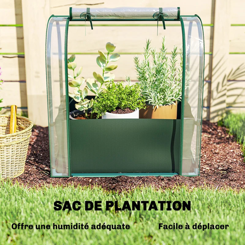 Mini serre de jardin portable 68 x 50 x 70 cm sac de plantation inclus porte enroulable moderne stable en PVC vert foncé 21_0005585
