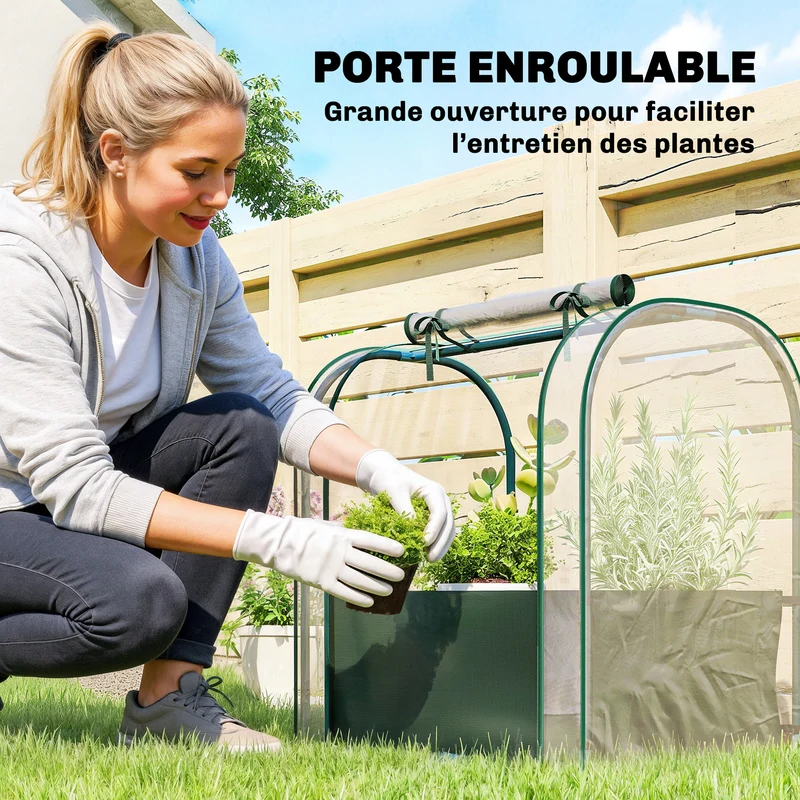 Mini serre de jardin portable 68 x 50 x 70 cm sac de plantation inclus porte enroulable moderne stable en PVC vert foncé 21_0005585